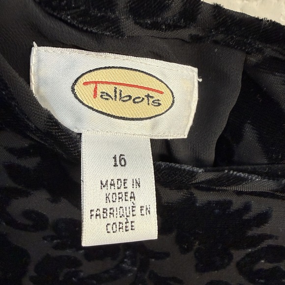 Vintage Talbots Women's Black Floral Velvet Burnout Whimsigoth Witchy Top Sz 16 - Picture 5 of 7